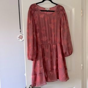 Halston Pintucked Georgette Blouson Ginko Dress Bracelet Sleeve Flounce Size XL